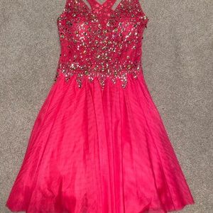 Gemmed bright pink party dress